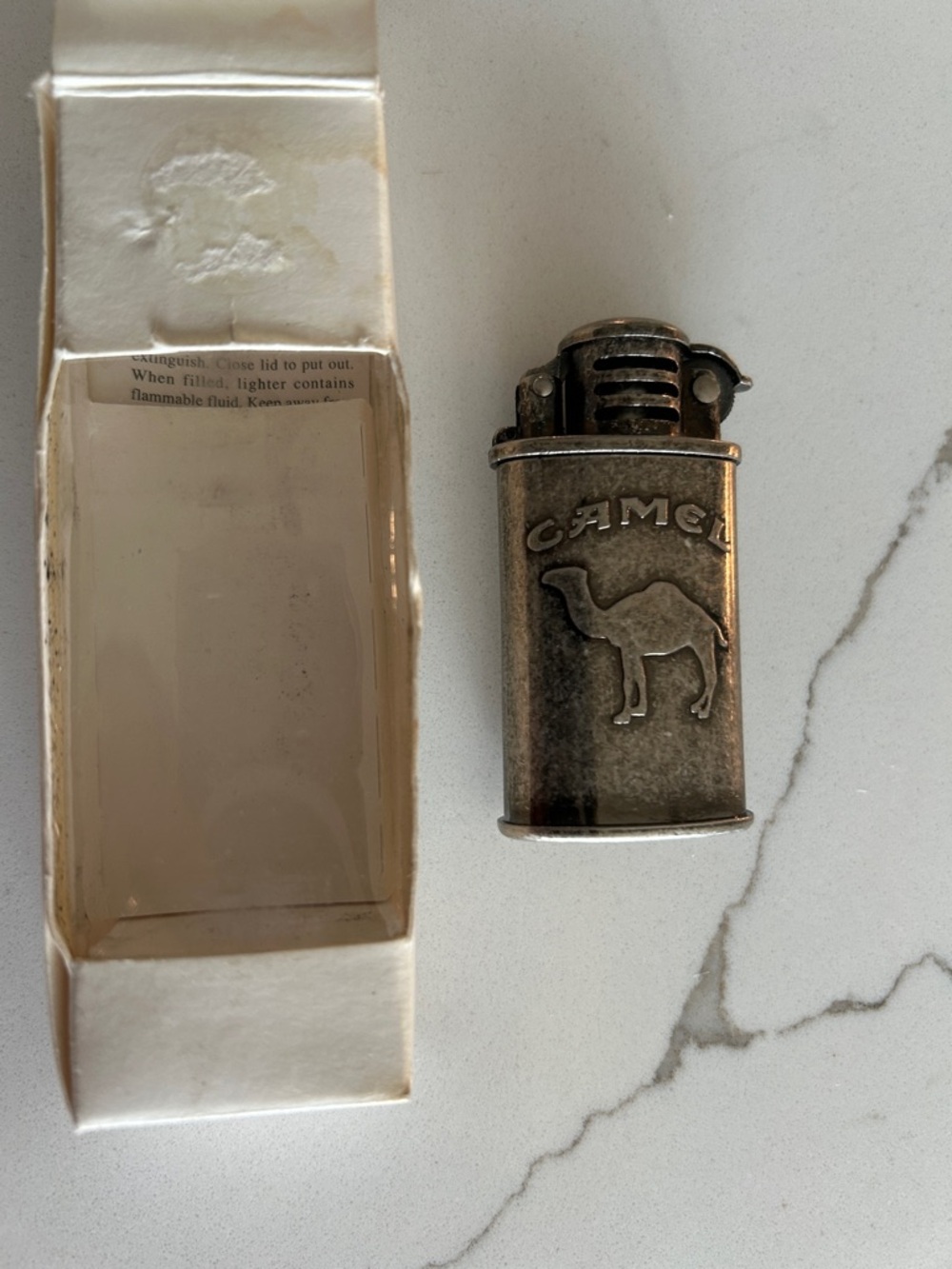 Camel Vintage-Style Metal Lighter in Antique Silver